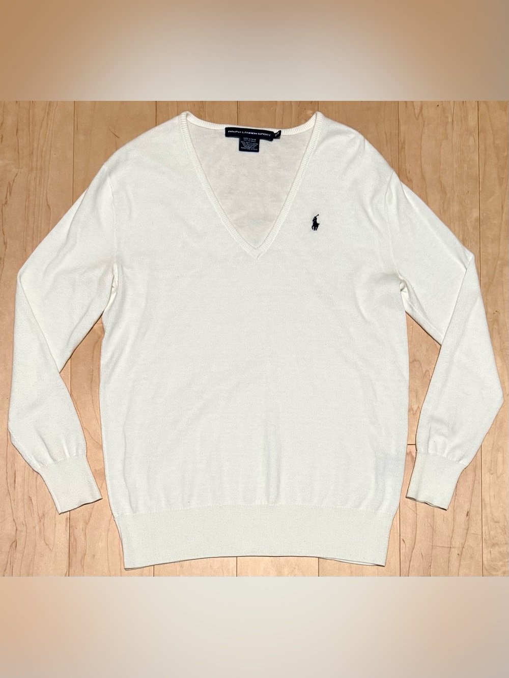 Ralph Lauren Sport V-Neck Sweater Solid White Lightweight Pony Women’s Medium